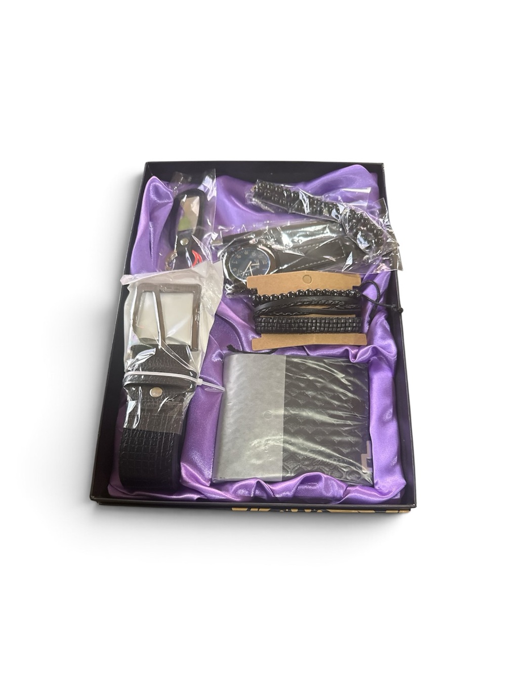 Men's Grooming Gift Set with Black Wallet, Belt & Watch